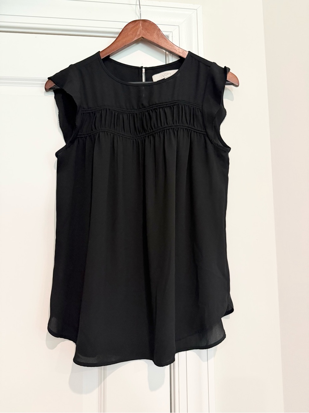 LOFT Black Smocked Yoke Sleeveless Blouse